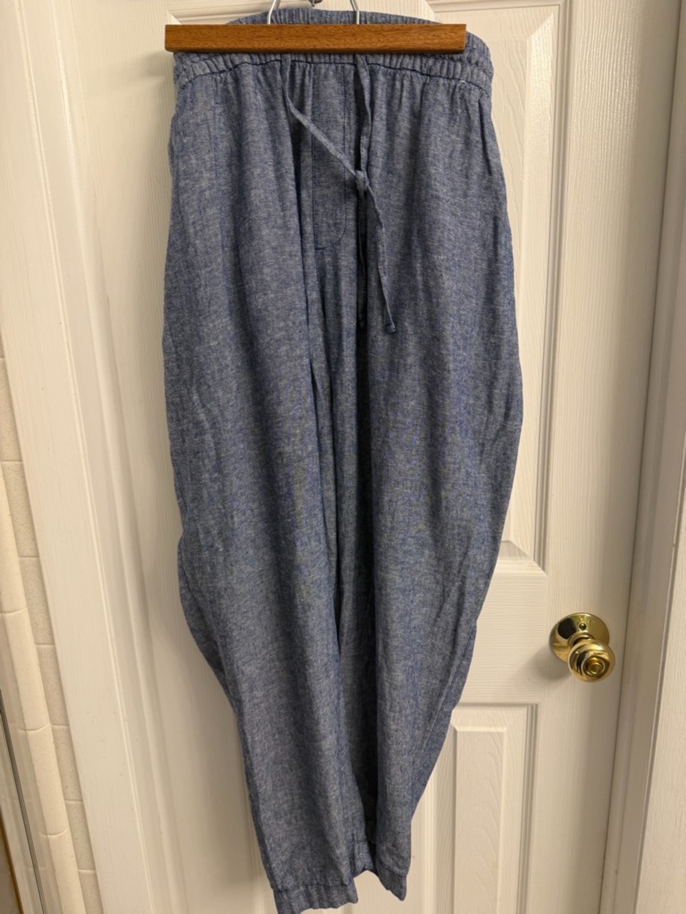 Old Navy Blue Drawstring Linen-Blend Wide Leg Pants